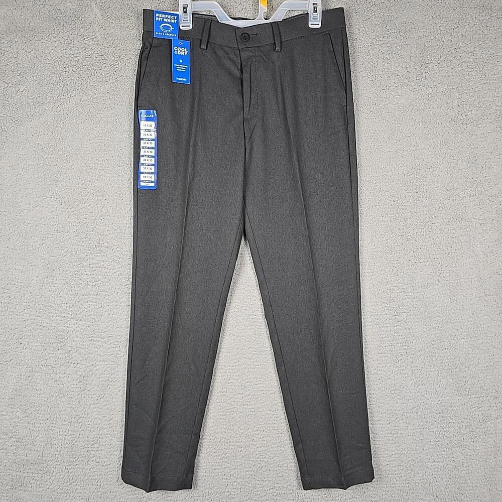 Haggar Dress Pants Mens 33x30 Gray Cool Right Performance Flex Slim Fit